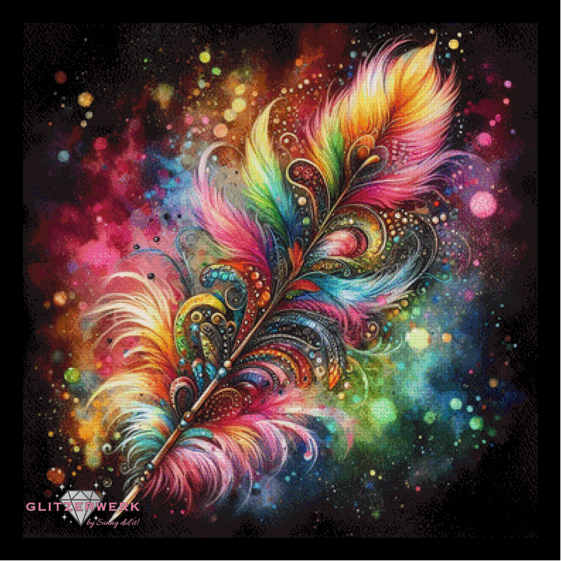 Regenbogenfeder by Sandra's KI Designs 90x90cm 140 Farben