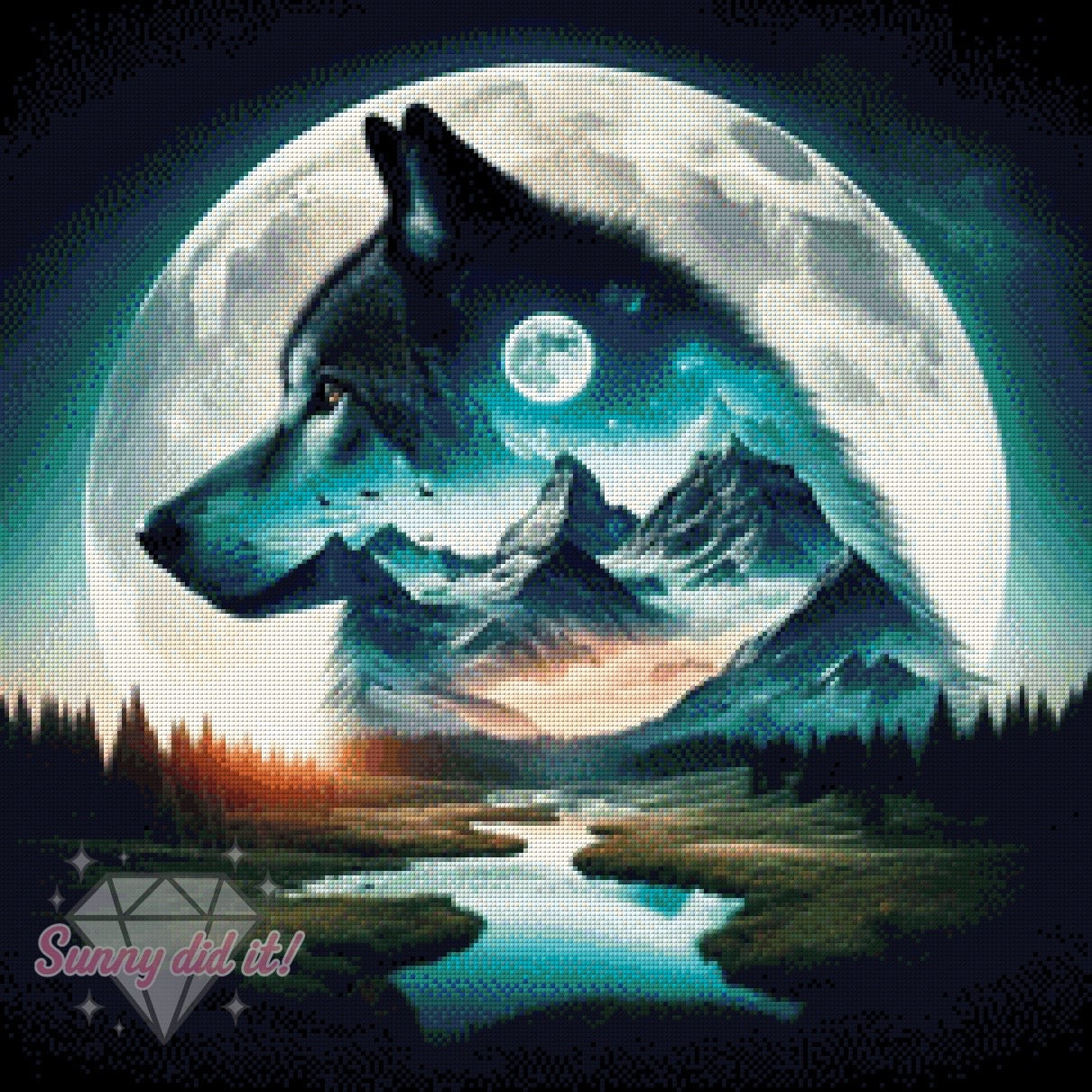 Mondschein - Wolf by Cre8tive Diamond Art 60x60cm 120 Farben