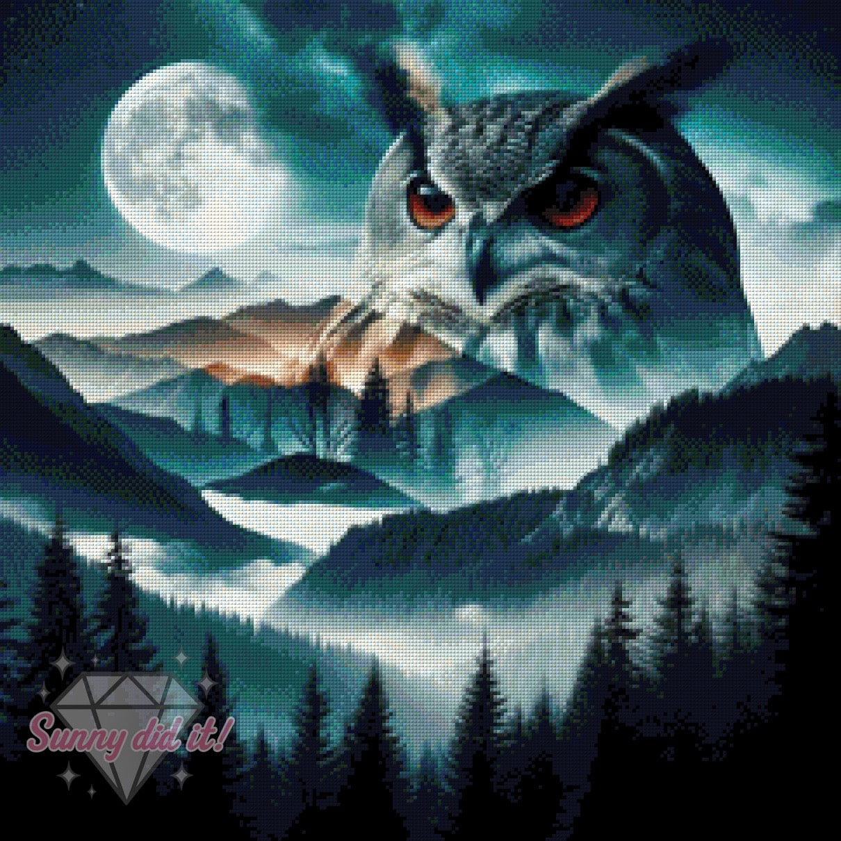 Mondschein - Eule by Cre8tive Diamond Art 60x60cm 110 Farben