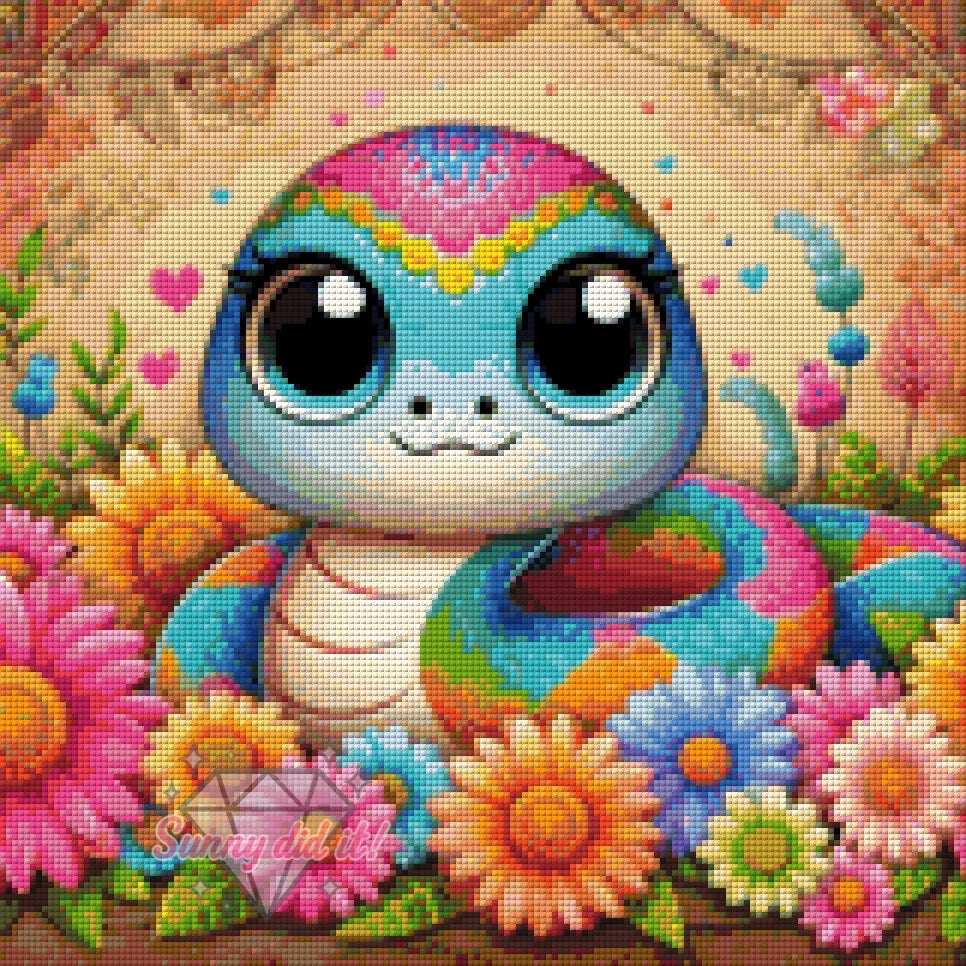 Snake between Flowers by Silvia-ki 40x40cm 100 Farben