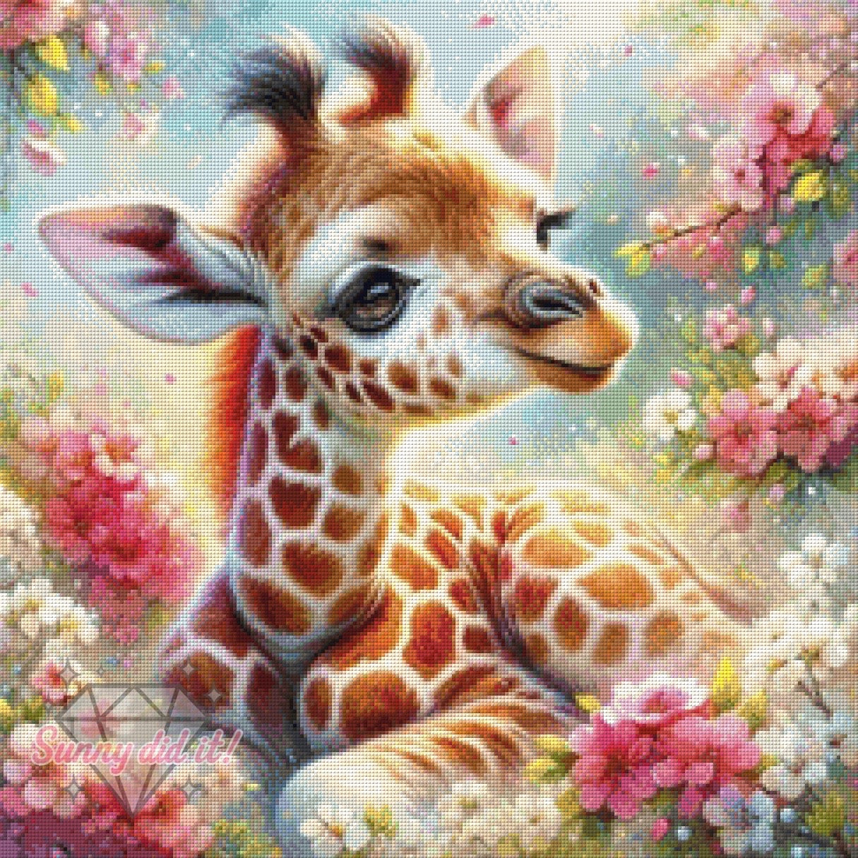 Babygiraffe im Frühling by AI Design by JB 60x60cm 130 Farben