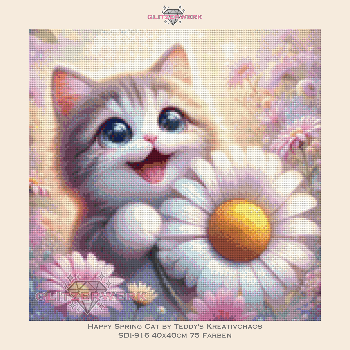 Happy Spring Cat by Teddy's Kreativchaos 40x40cm 75 Farben