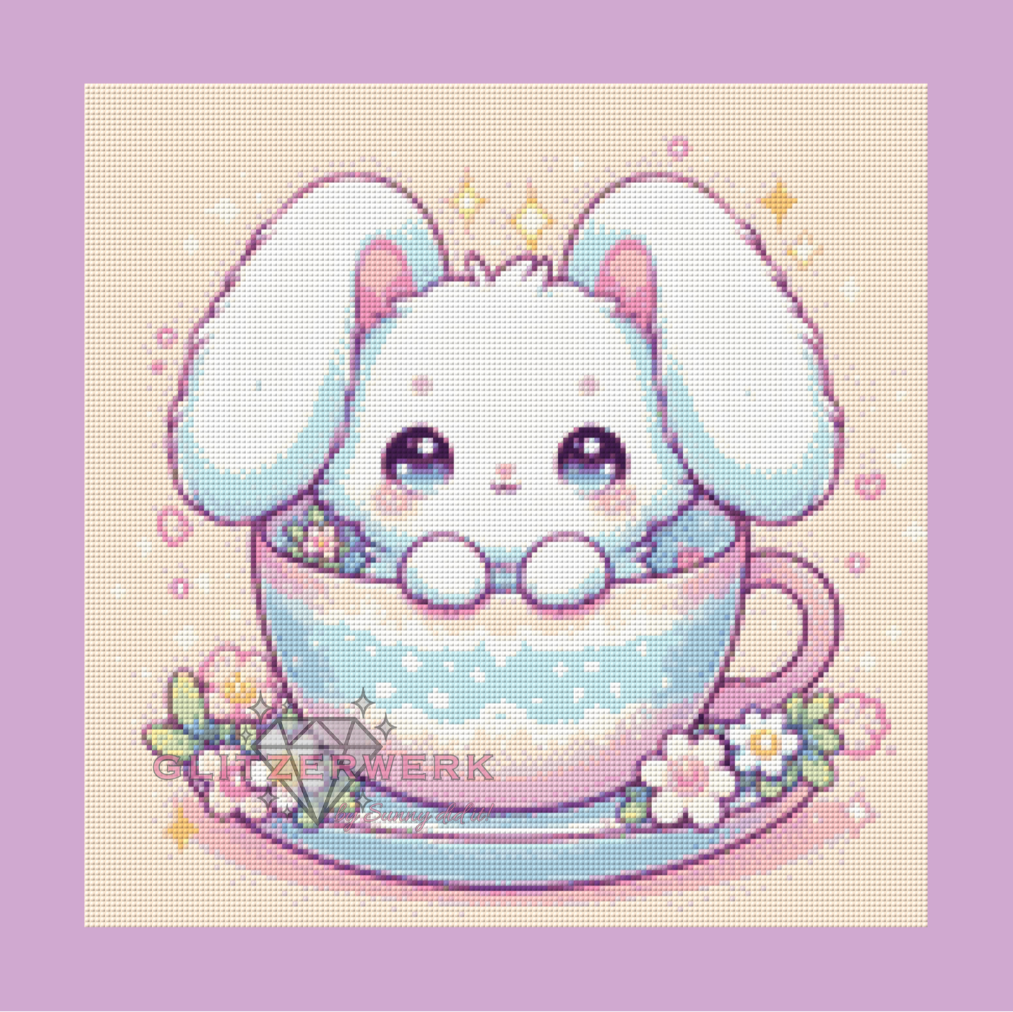 Bunny in a Cup by Silvia-ki 40x40cm 40 Farben