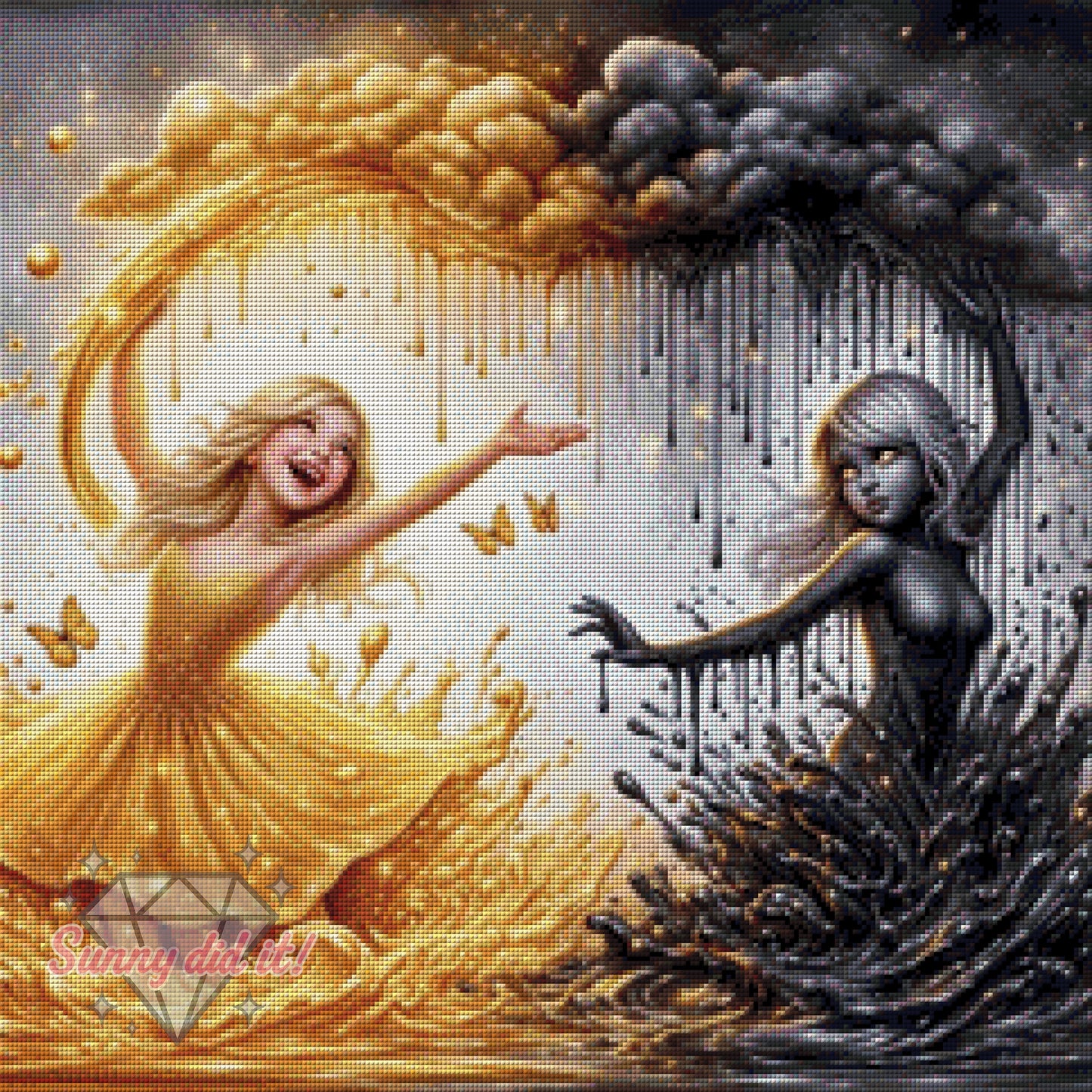 Goldmarie und Pechmarie by Teddy's Kreativchaos 60x60cm 120 Farben