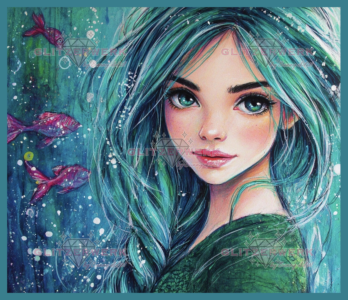 Die Ozeanträumerin by CaroFelicia 70x60cm 109 Farben mit 5x Sondersteinen