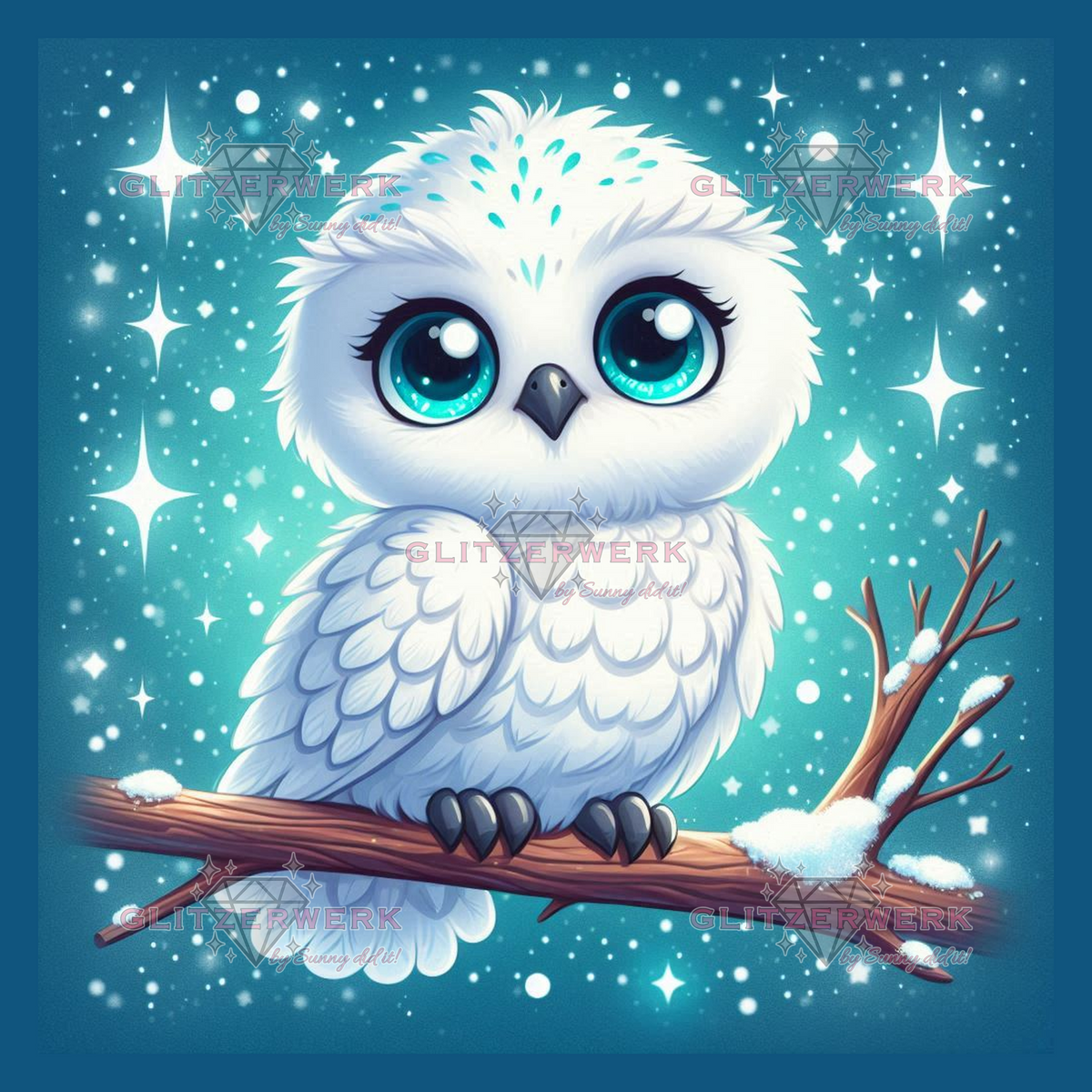 Schneeeule by Silvia-ki 40x40cm 65 Farben mit 7x Sondersteinen