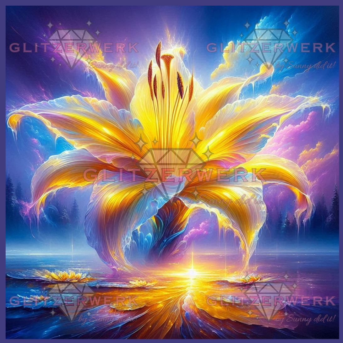 Lilie im Ozean by Sandra's KI Designs 90x90cm 165 Farben