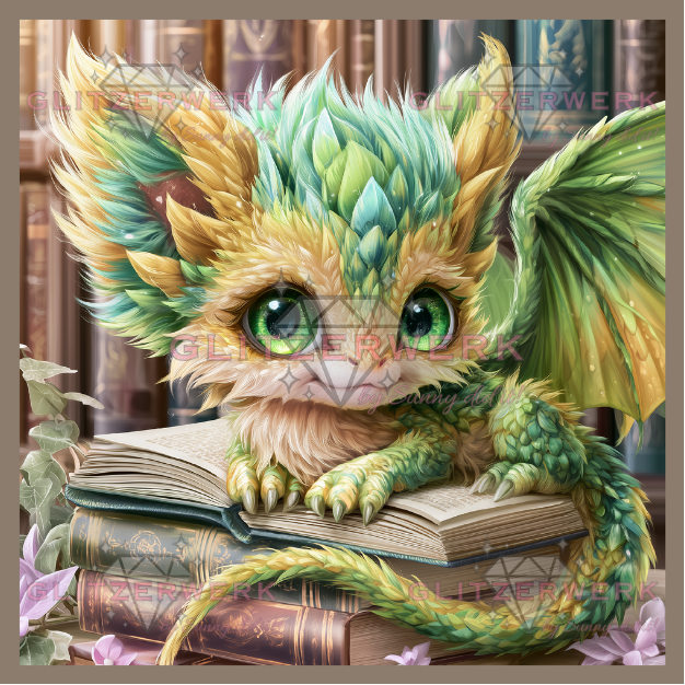 Bücherdrache - Smaragd by Funkelreich 50x50cm 85 Farben