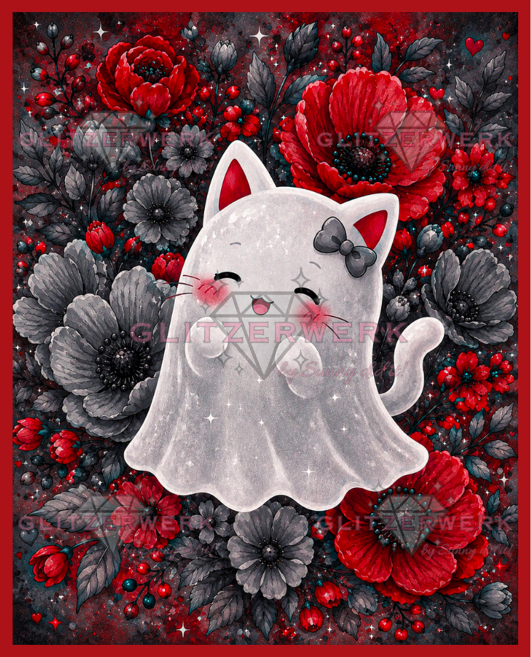 Ghost Kitty by tiki_DIAMONDS.ai 60x75cm 85 Farben mit 9x Sondersteinen