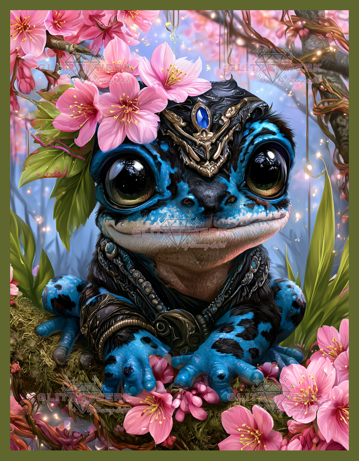 Cherry Blossom Frog by Funkelreich 50x65cm 110 Farben