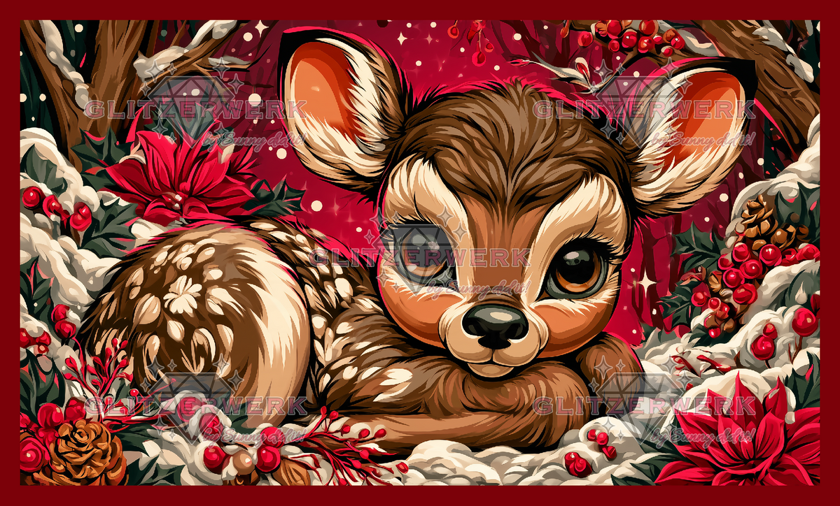 Rehkitz im Schnee by Sunny did it! 60x35cm 100 Farben mit 5x Sondersteinen