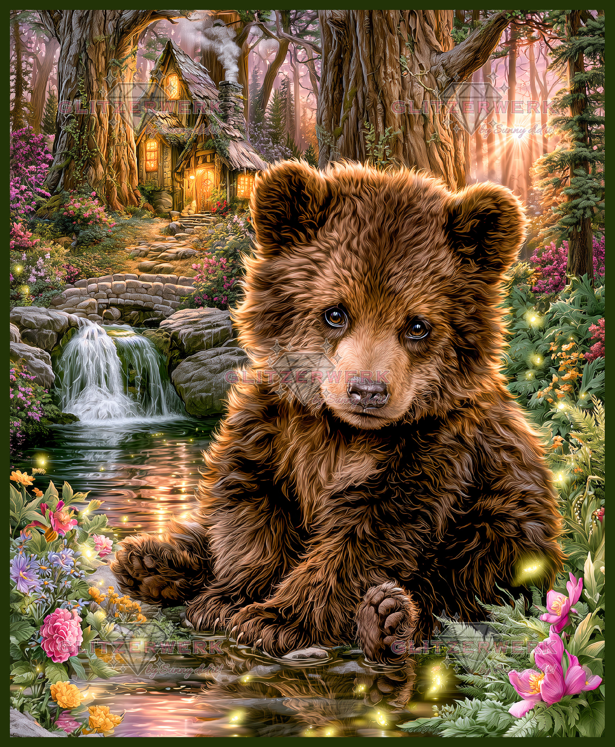 Bärchen am Wasserfall by Funkelreich 90x110cm 135 Farben