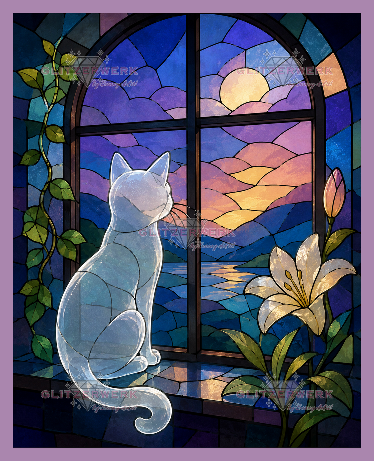 Buntglas-Katze by Tiki_DIAMONDS.ai 40x50cm 105 Farben
