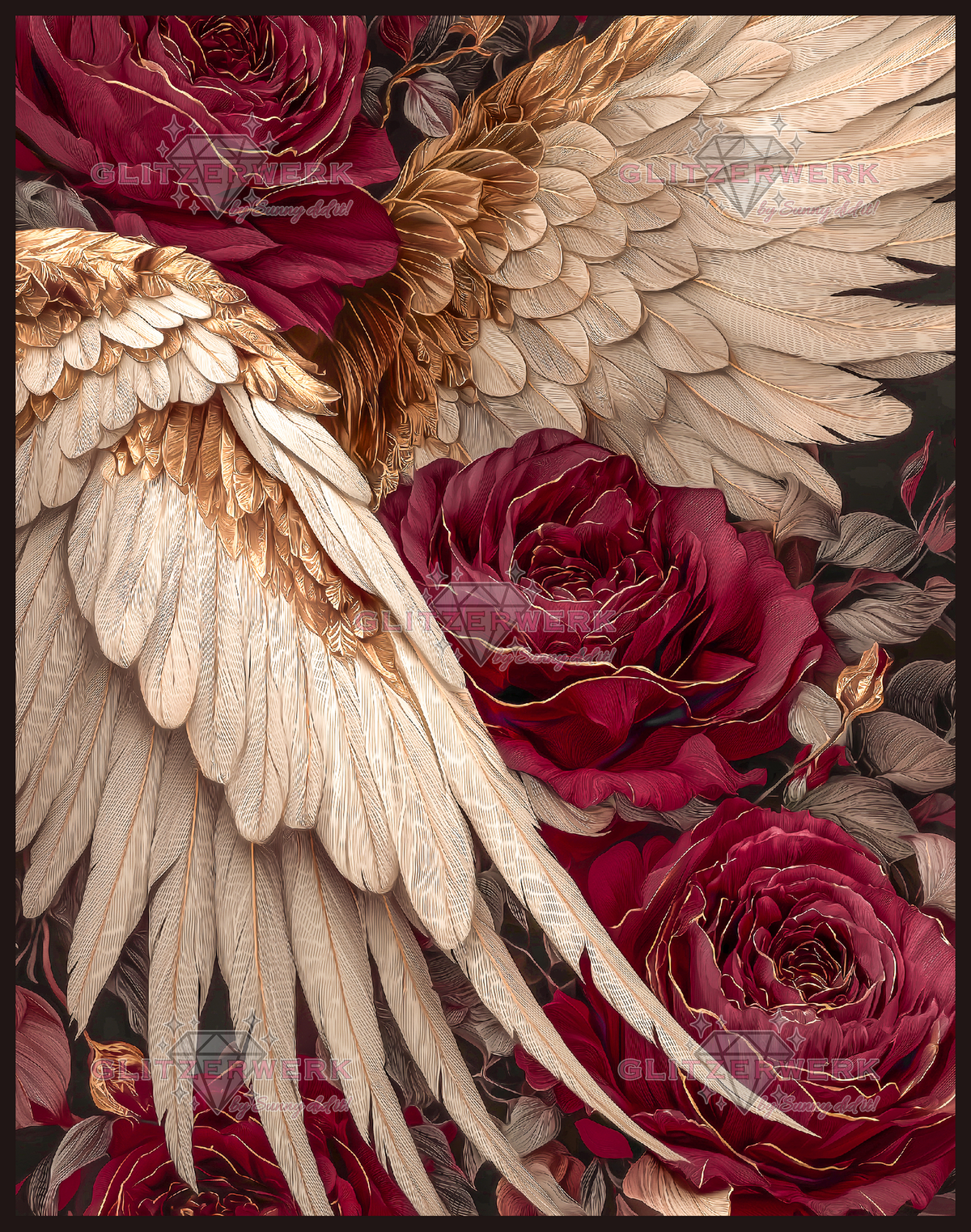 Rosenflügel 3.0 by Funkelreich 90x115cm 115 Farben mit 9x Sondersteinen