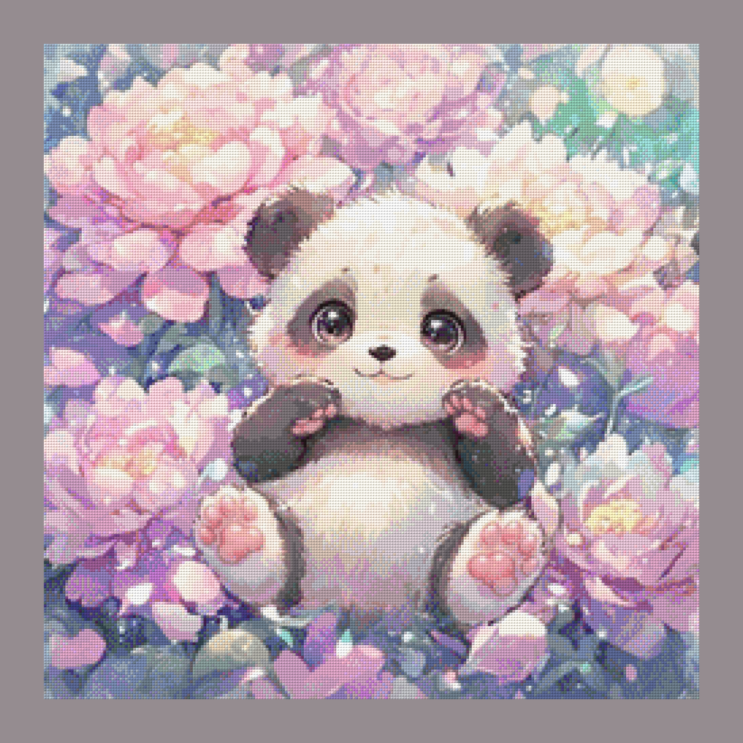 Panda auf der Blumenwiese by tiki_DIAMONDS.ai 60x60cm 105 Farben
