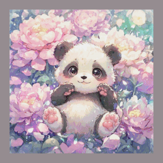 Panda auf der Blumenwiese by tiki_DIAMONDS.ai 60x60cm 105 Farben