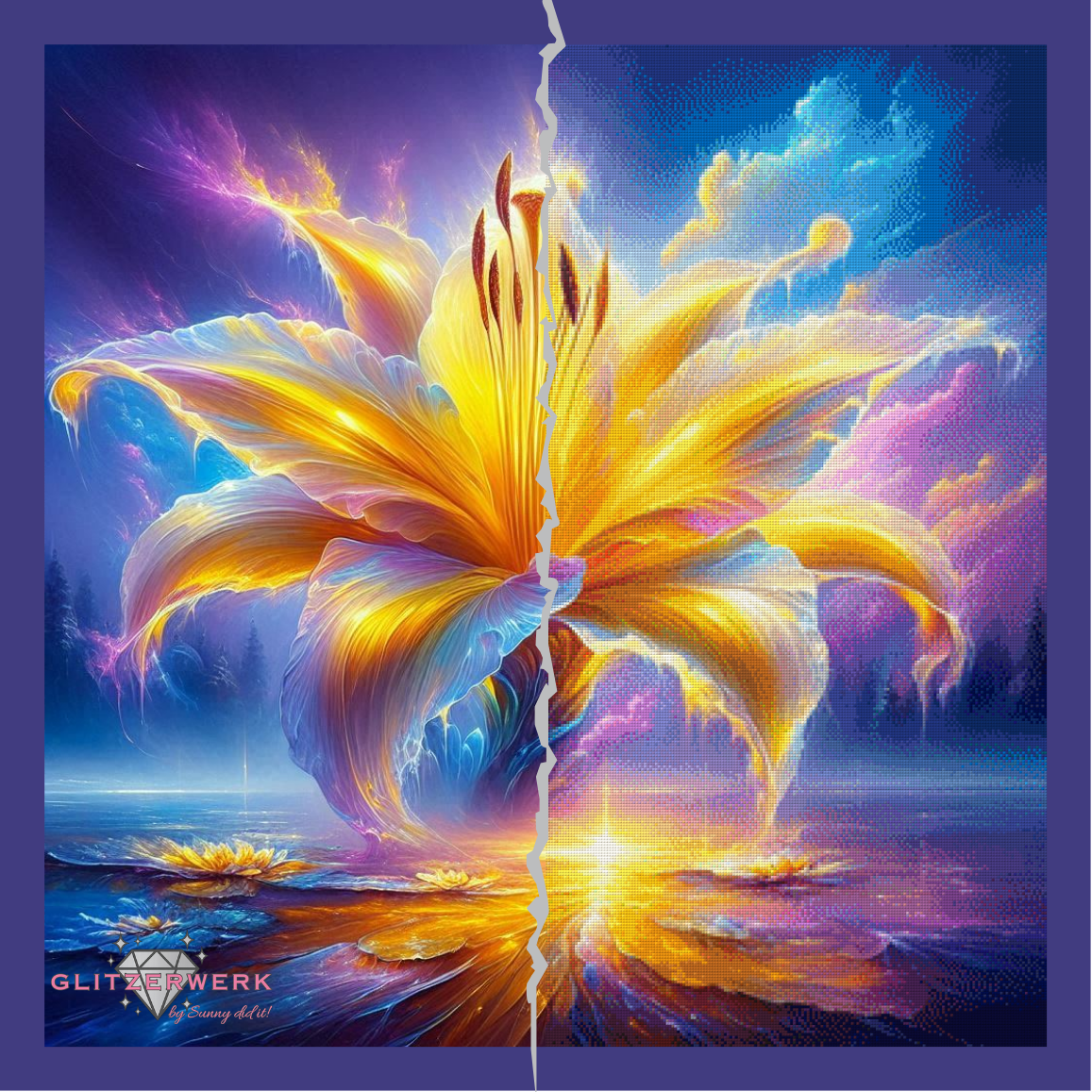 Lilie im Ozean by Sandra's KI Designs 90x90cm 165 Farben