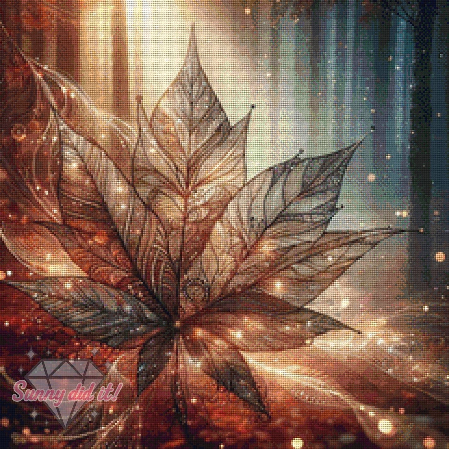 Ahornblatt im Glitzerschein by Sandra's KI Designs 60x60cm 130 Farben