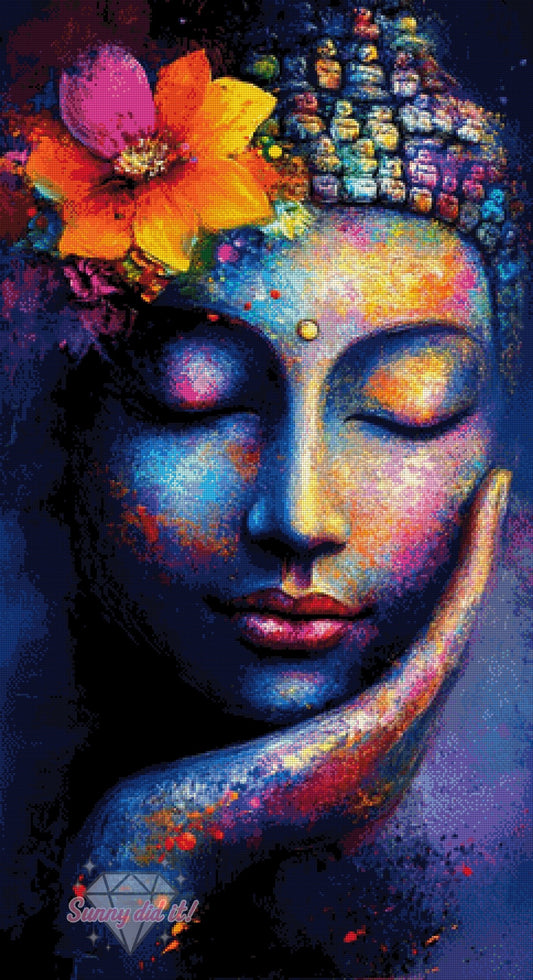 Buddha mit Blumen by CaroFelicia 60x110cm 150 Farben