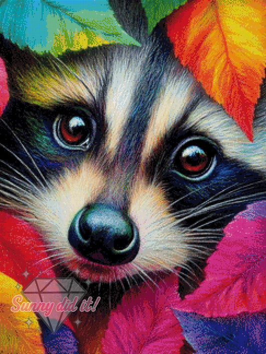 Blätter-Waschbär by CaroFelicia 60x80cm 140 Farben