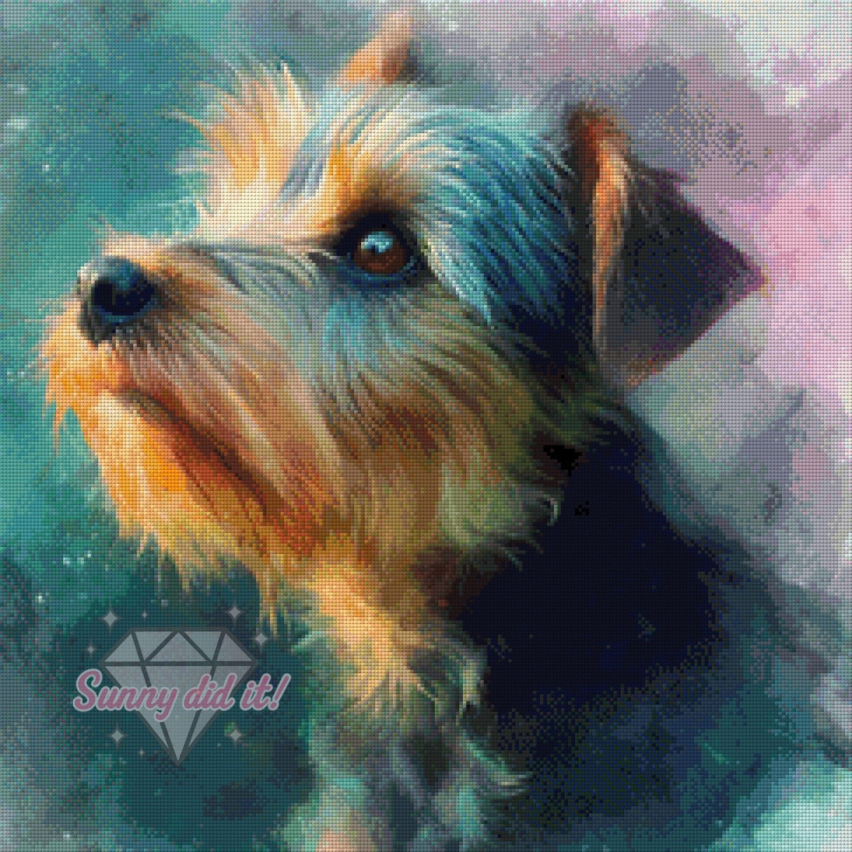 In the distance - Yorkshire Terrier by Shiny Unicorn Ai 60x60cm 135 Farben