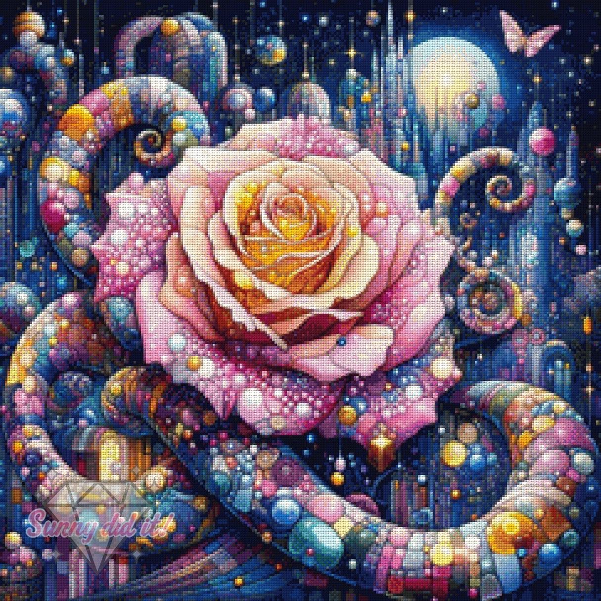 Rose à la Hundertwasser by Sandra's KI Designs 60x60cm 140 Farben