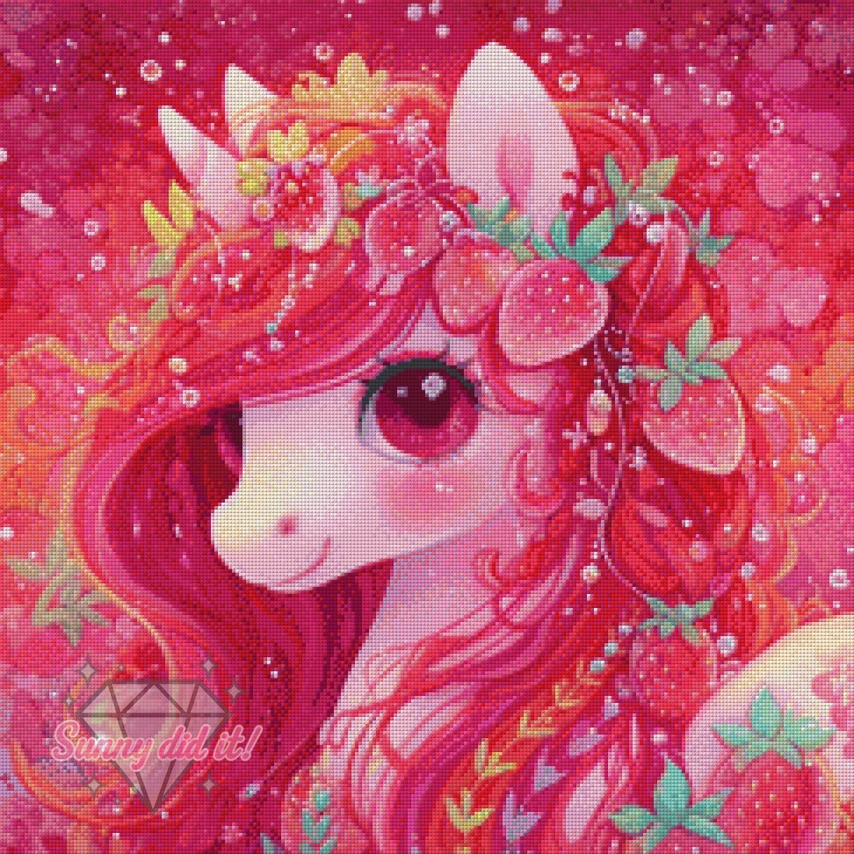 Strawberry Unicorn by Shiny Unicorn Ai 60x60cm 80 Farben