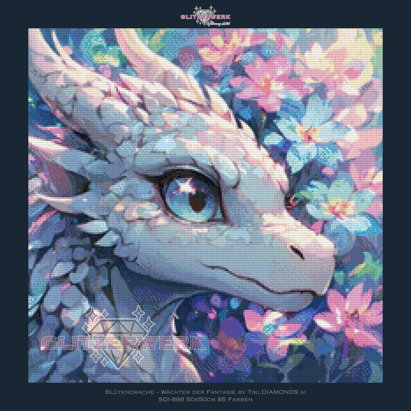 Blütendrache – Wächter der Fantasie by Tiki_DIAMONDS.ai 50x50cm 85 Farben