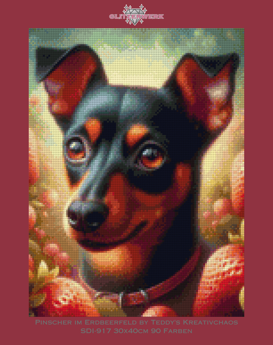 Pinscher im Erdbeerfeld by Teddy's Kreativchaos 30x40cm 90 Farben