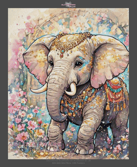 Decorated Elephant by AI Design by JB 60x75cm 105 Farben