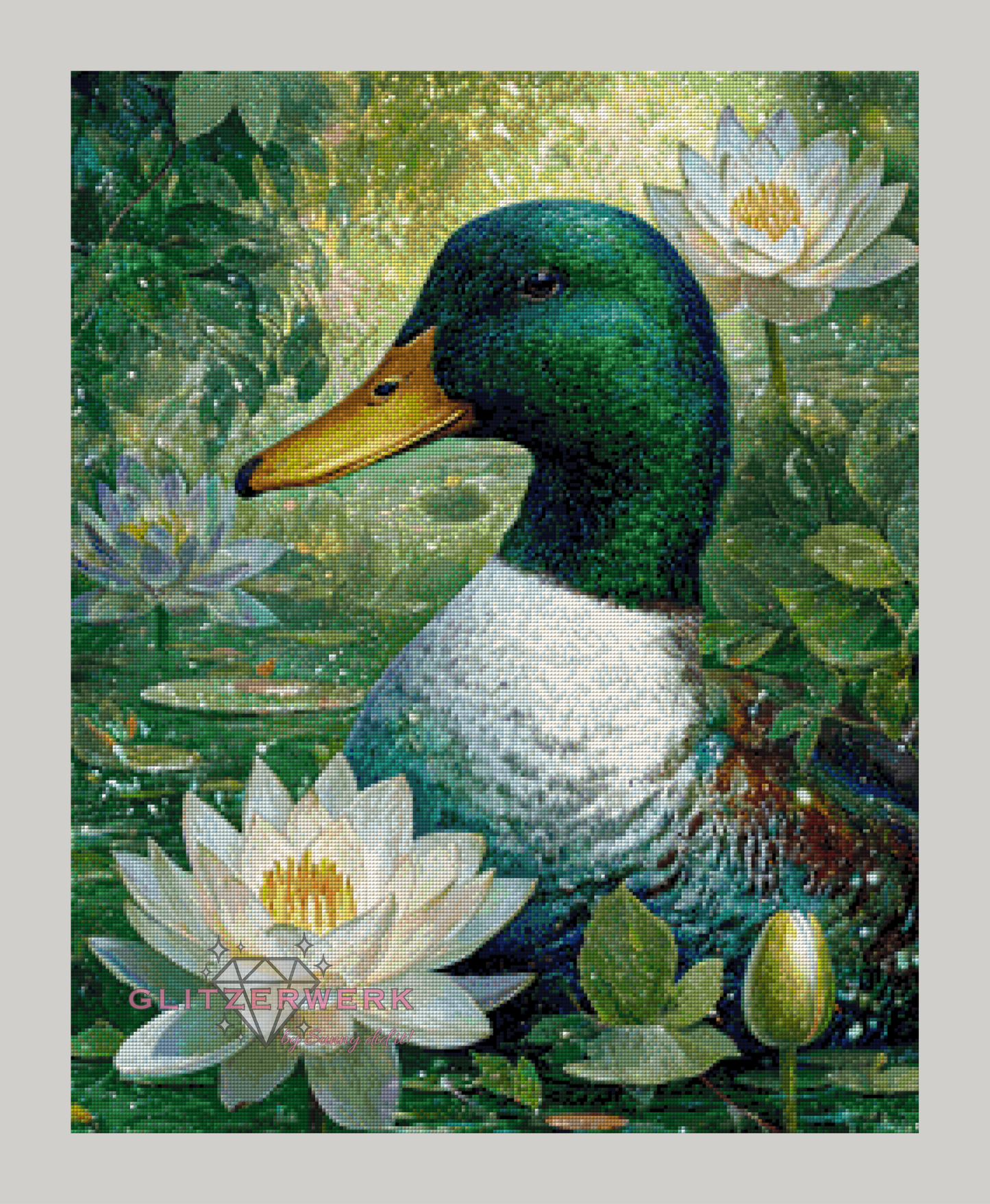 Drake in the Lily Pond by Funkelreich 60x75cm 120 Farben mit 10x Sondersteinen