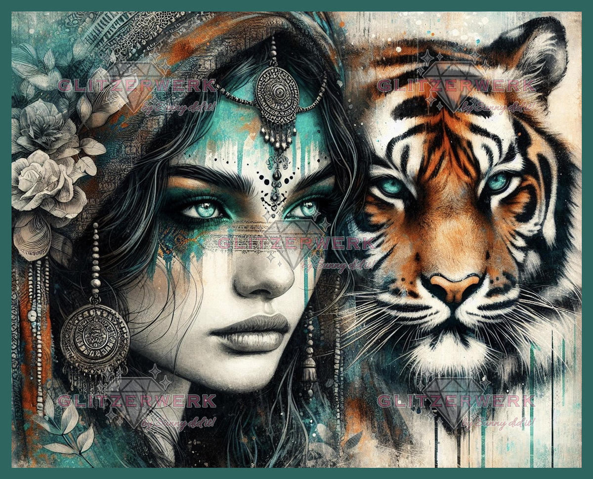Tabea die Tigerflüsterin by CaroFelicia 75x60cm 116 Farben