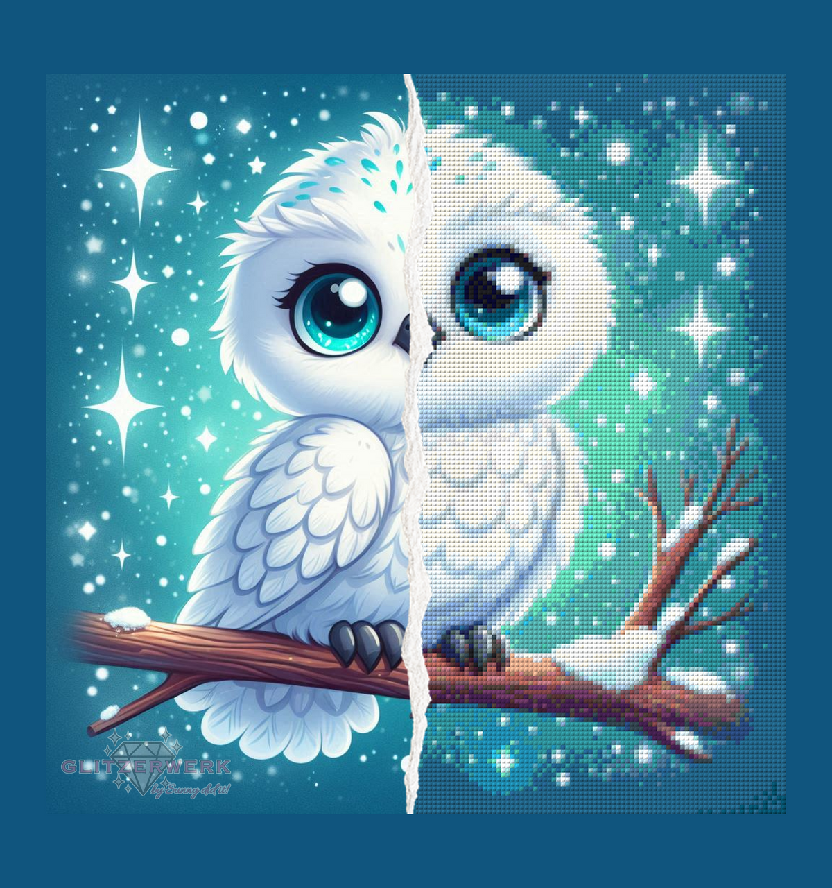 Schneeeule by Silvia-ki 40x40cm 65 Farben mit 7x Sondersteinen