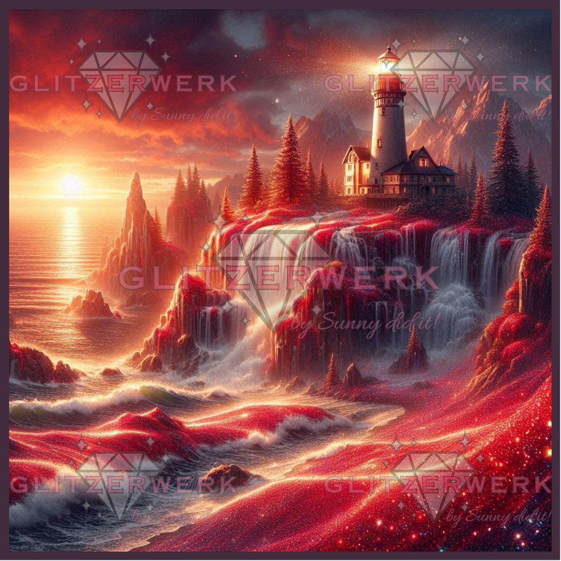Abendstimmung am Leuchtturm by Sandra's KI Designs 90x90cm 130 Farben