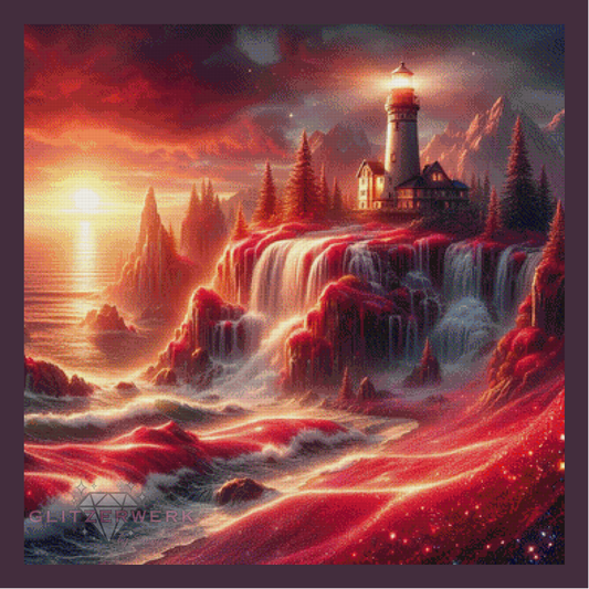 Abendstimmung am Leuchtturm by Sandra's KI Designs 90x90cm 130 Farben