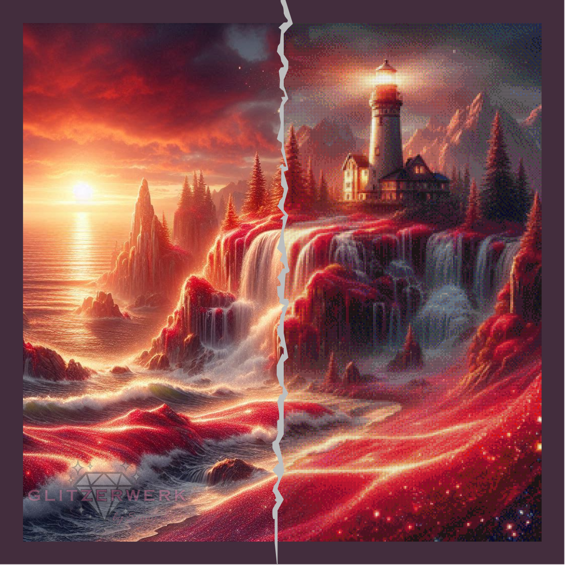 Abendstimmung am Leuchtturm by Sandra's KI Designs 90x90cm 130 Farben