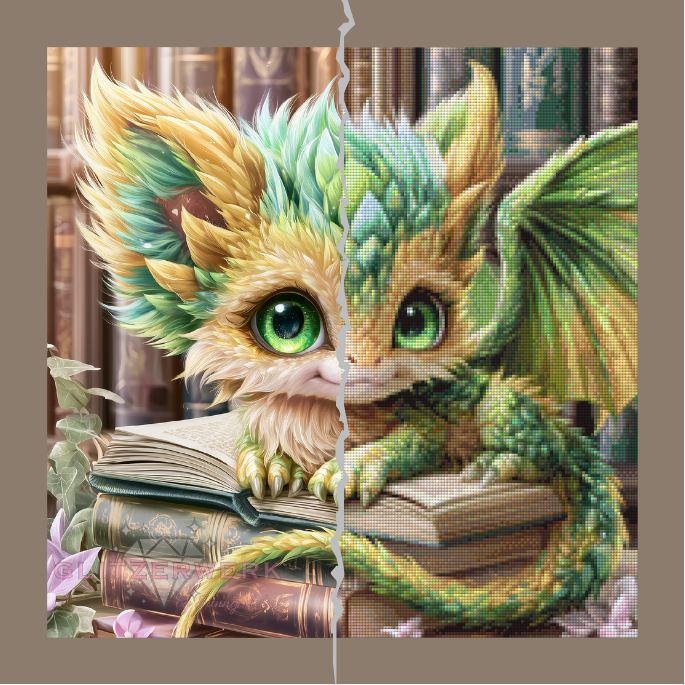 Bücherdrache - Smaragd by Funkelreich 50x50cm 85 Farben