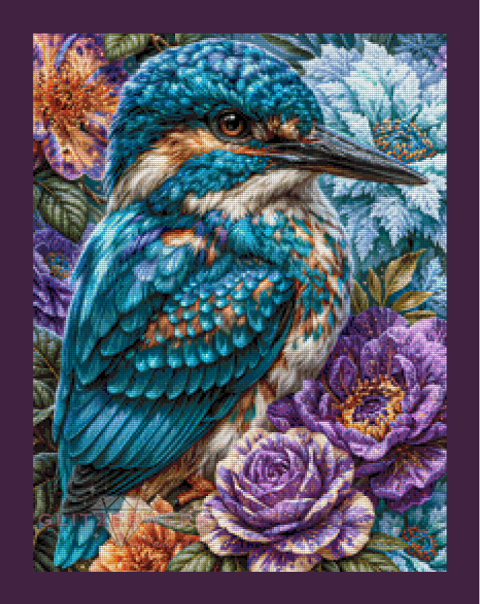 Eisvogelblüte by Funkelreich 50x65cm 125 Farben mit 10x Sondersteinen