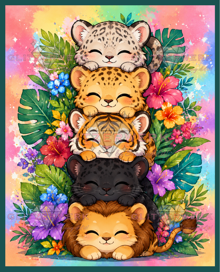 Süßer Raubtierstapel by tiki_DIAMONDS_ai 60x75cm 145 Farben