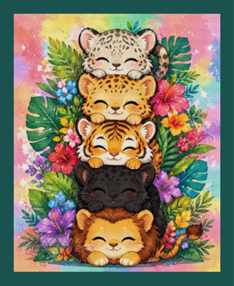 Süßer Raubtierstapel by tiki_DIAMONDS_ai 60x75cm 145 Farben