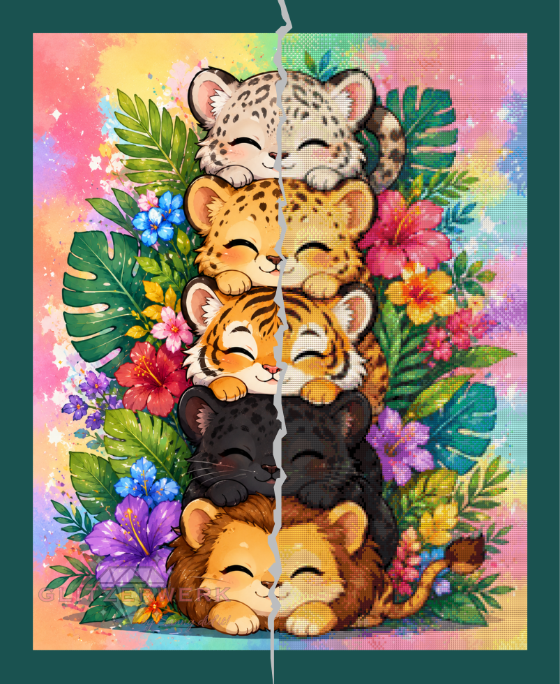 Süßer Raubtierstapel by tiki_DIAMONDS_ai 60x75cm 145 Farben