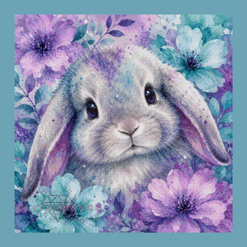 Blütenhase by tiki_DIAMONDS.ai 60x60cm 80 Farben