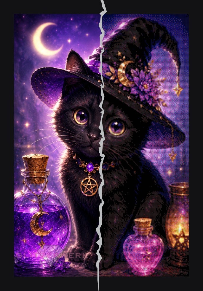 Witchcraft Cat by Cre8tive Diamond Art 50x75cm 125 Farben mit 10x Sondersteinen