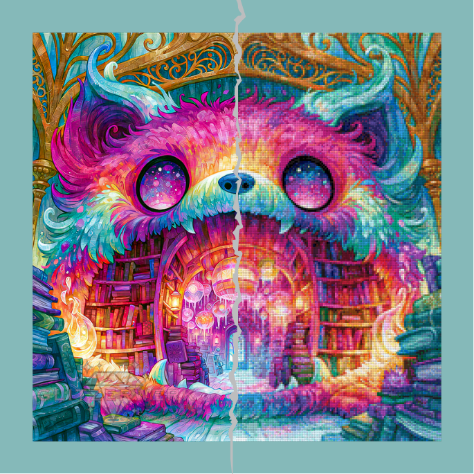 Der Wächter der Geschichten by Shiny Unicorn Ai 60x60cm 130 Farben