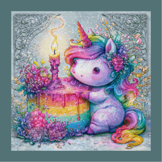 Geburtstagseinhorn by Shiny Unicorn Ai 60x60cm 135 Farben