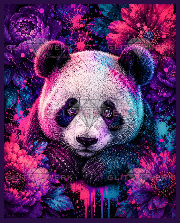 Panda zwischen Farbexplosionen by tiki_DIAMONDS.ai 60x75cm 115 Farben