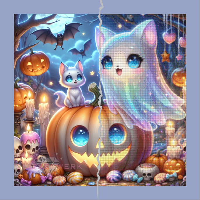 Kätzchen & Geisterpfote by Lexxy.ai 60x60cm 130 Farben