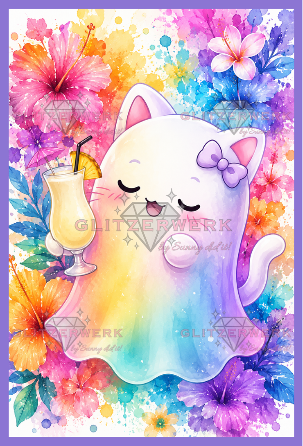 Cocktail Ghost Kitty by tiki_DIAMONDS.ai 50x75cm 110 Farben