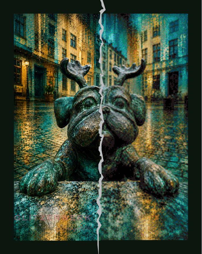 Waldmops in der großen Stadt by CaroFelicia 50x65cm 100 Farben mit 5x Sondersteinen