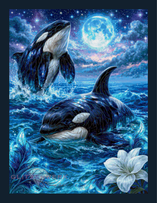Orcas bei Nacht by Funkelreich 60x80cm 95 Farben